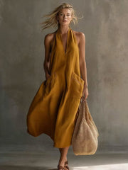 FLASH SALE - Effortless Linen Halter Dress | Tracked Shipping