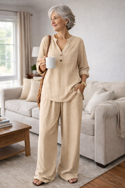 FLASH SALE - Effortless V-Neck Blouse & Wide Leg Pants Set | Tracked Shipping