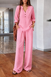 FLASH SALE - Effortless V-Neck Blouse & Wide Leg Pants Set | Tracked Shipping