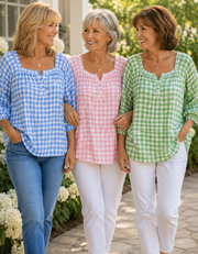 Effortless Plaid Cotton Linen Blouse | Tracked Shipping