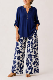 Printed Loose Top & Wide-Leg Pants Set | Tracked Shipping