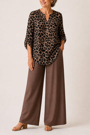 Printed Loose Top & Wide-Leg Pants Set | Tracked Shipping
