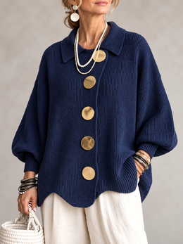 FLASH SALE - Gold Button Relaxed Knit Cardigan | Tracked Shipping