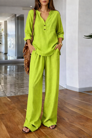 FLASH SALE - Effortless V-Neck Blouse & Wide Leg Pants Set | Tracked Shipping
