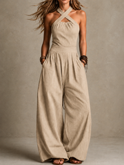 Cross-Neck Halter Wide-Leg Jumpsuit | Tracked Shipping