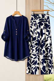 Printed Loose Top & Wide-Leg Pants Set | Tracked Shipping