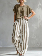 Effortless Striped Cotton Linen 2-Piece Set | Tracked Shipping