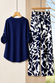 Printed Loose Top & Wide-Leg Pants Set | Tracked Shipping