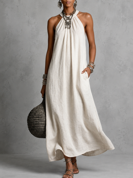 Effortless Halter Maxi Cotton Linen Dress | Tracked Shipping